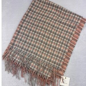 Styline Houndstooth Striped Fringed Scarf Peach Grey MS0266PE NWT